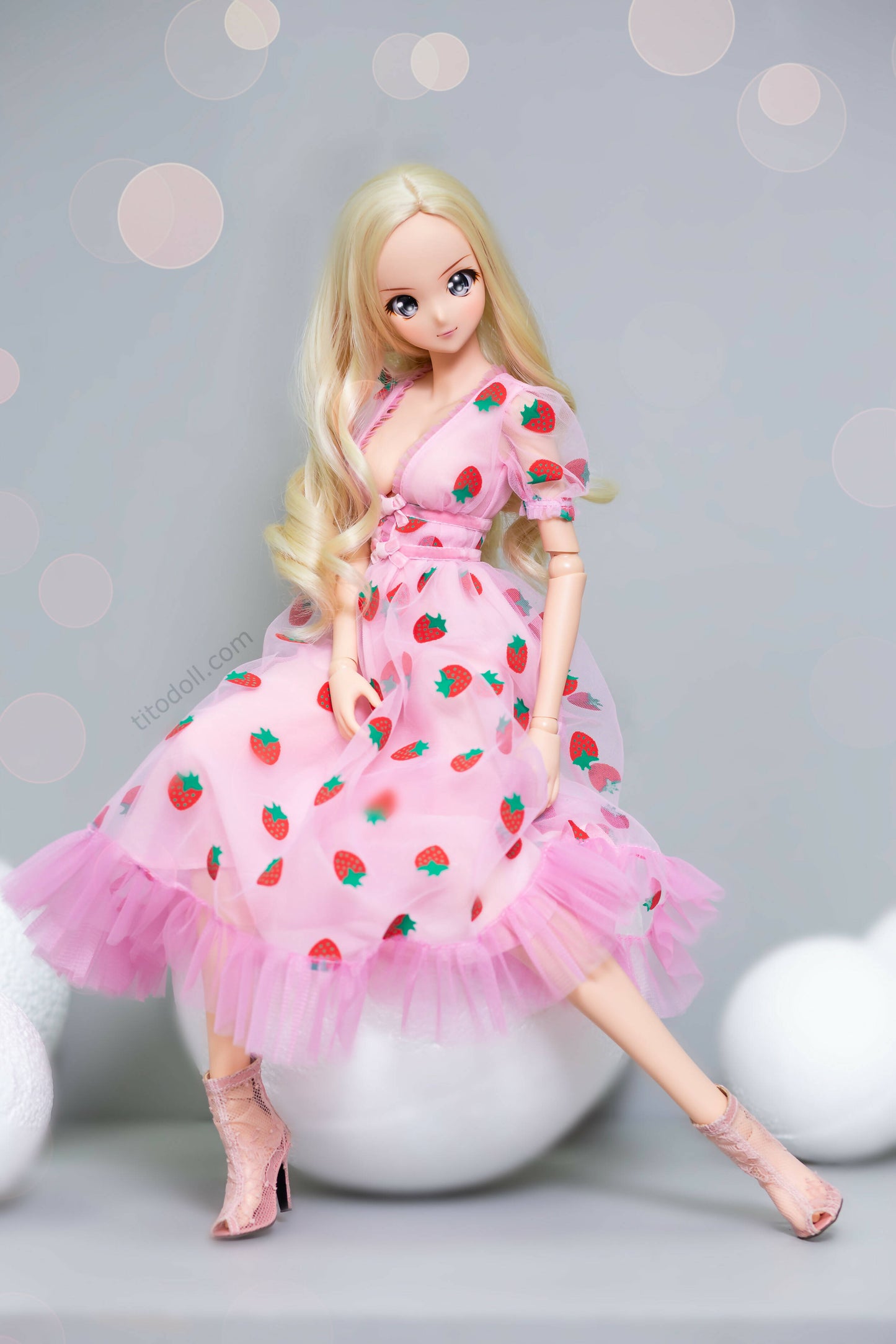 Dress pink strawberry for Smart doli, 1/3 bjd