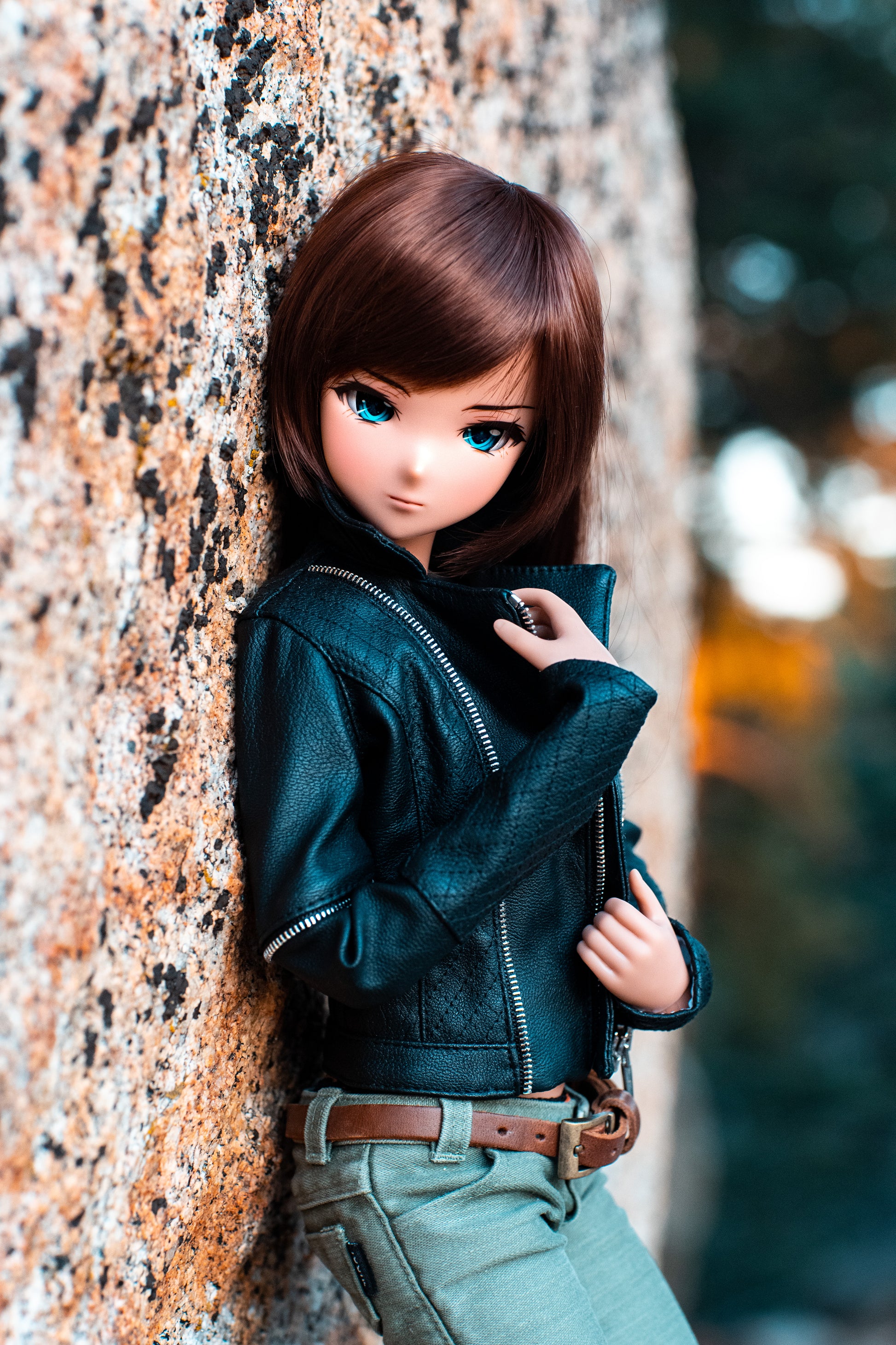 Black Leather Biker Jacket for Smartdoll