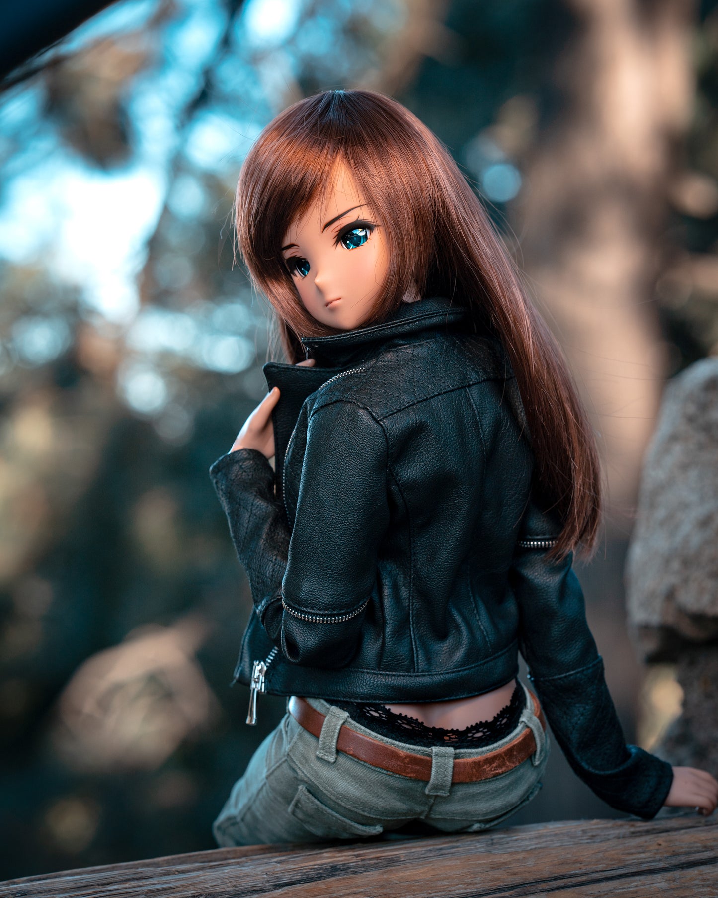 Black Leather Biker Jacket for Smartdoll
