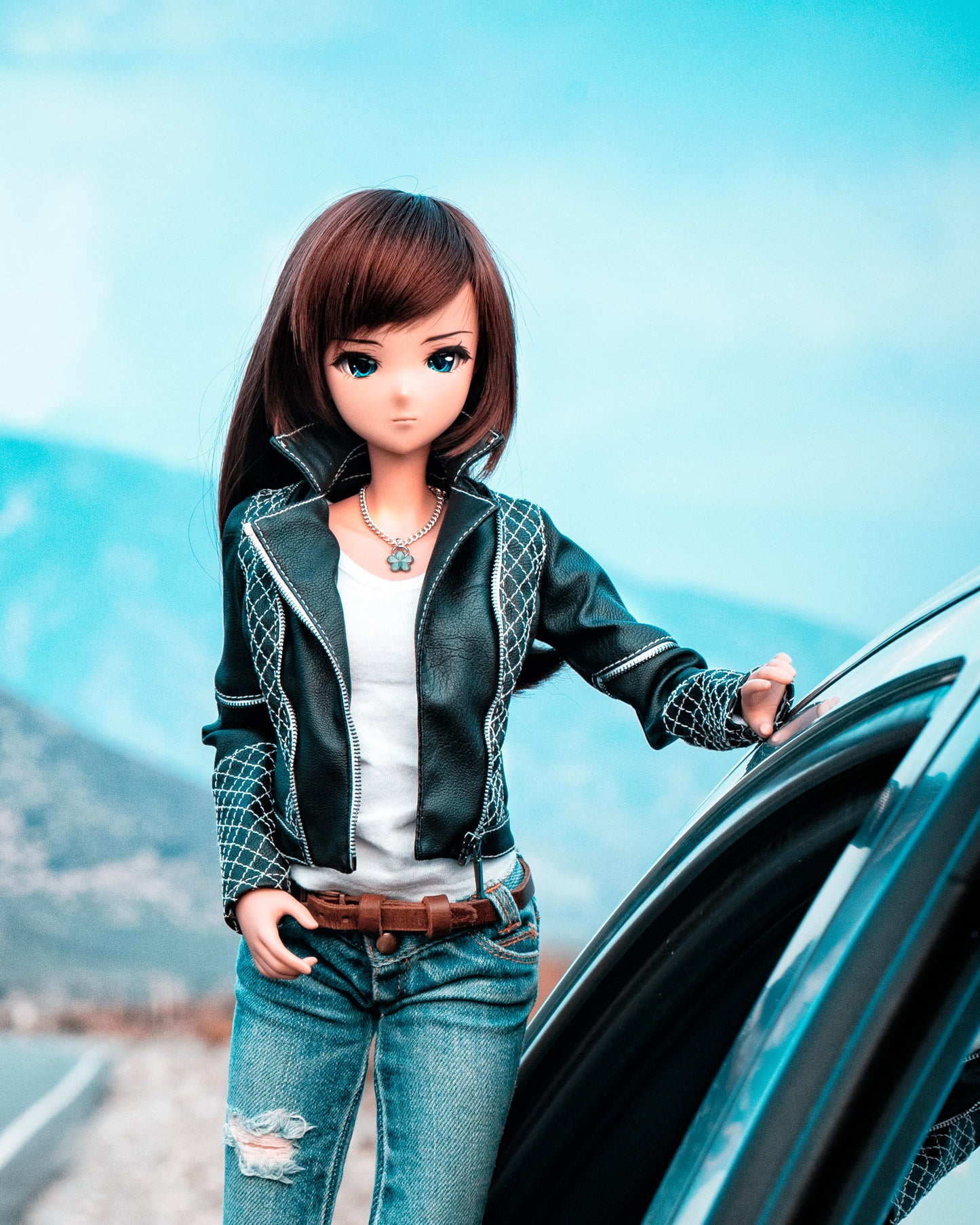 Black Leather Biker Jacket for Smart Doll