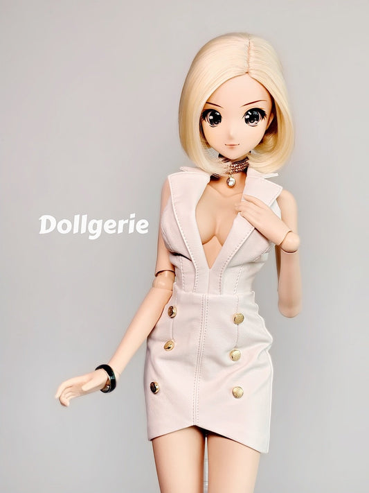 Sleeveless Mini White Tux Deep-V Dress for SmartDoll