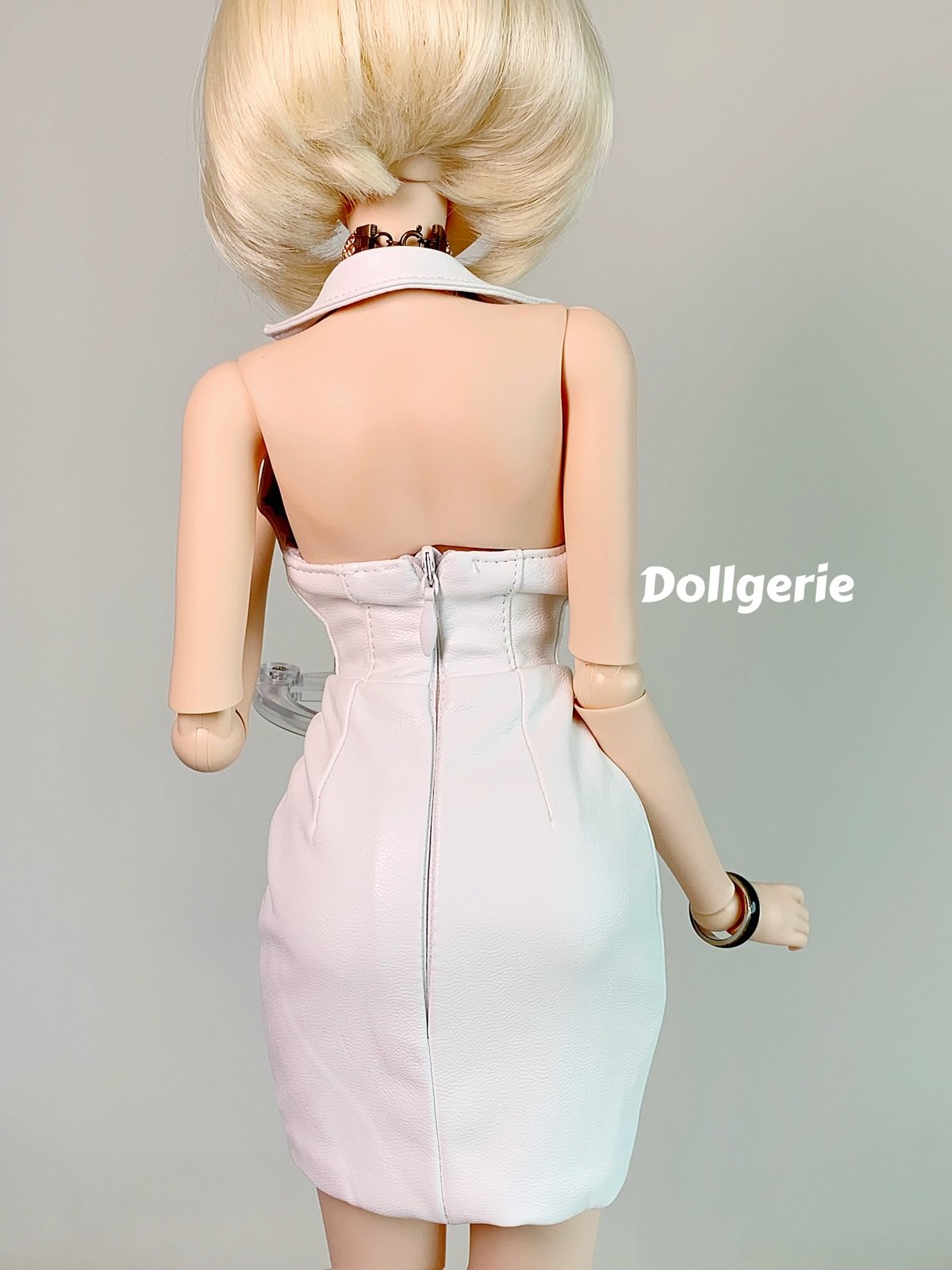 Sleeveless Mini White Tux Deep-V Dress for SmartDoll