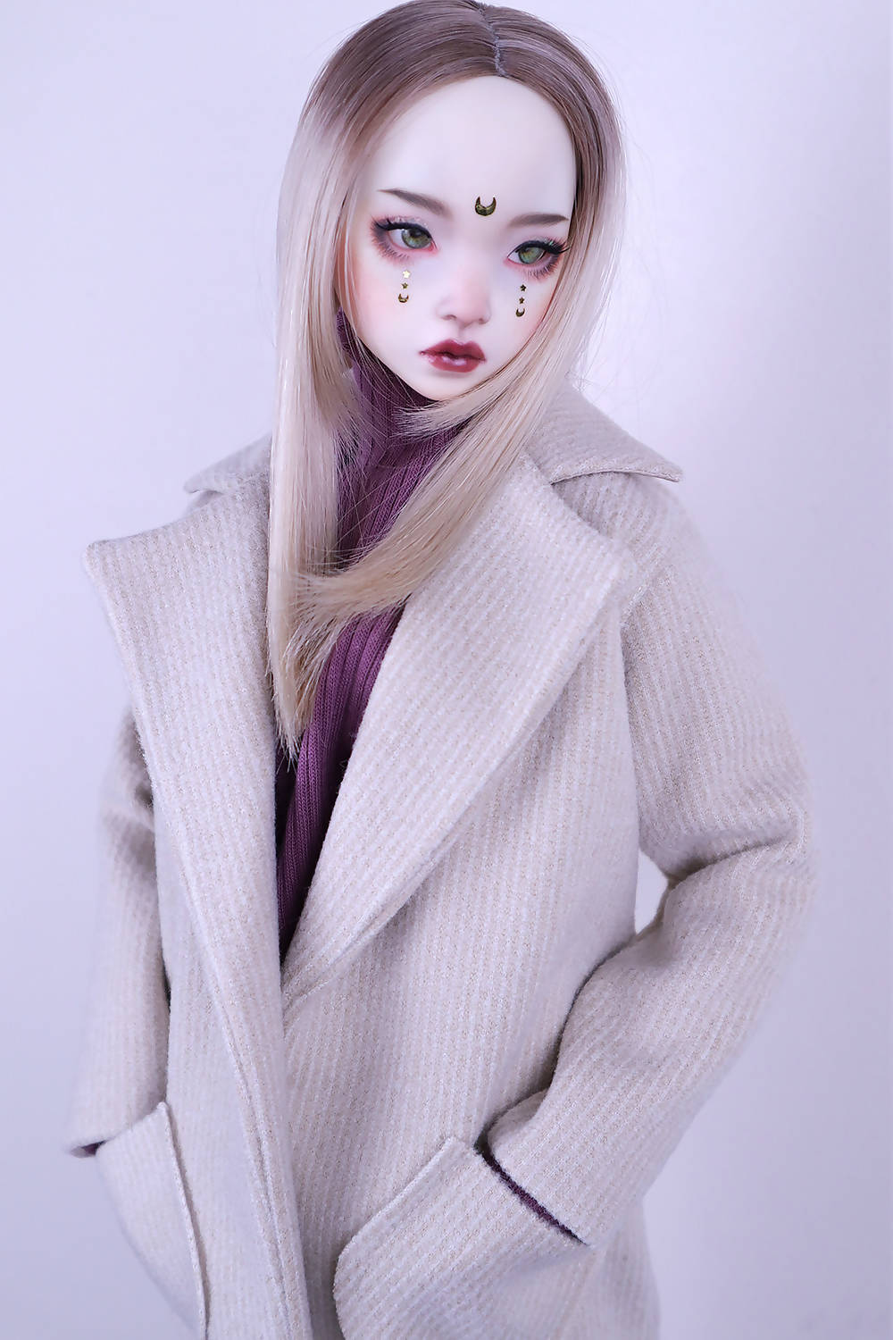 Coat with white and beige line pattern for Feeple60 (SD13)