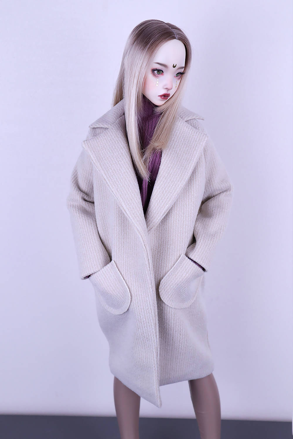 Coat with white and beige line pattern for Feeple60 (SD13)