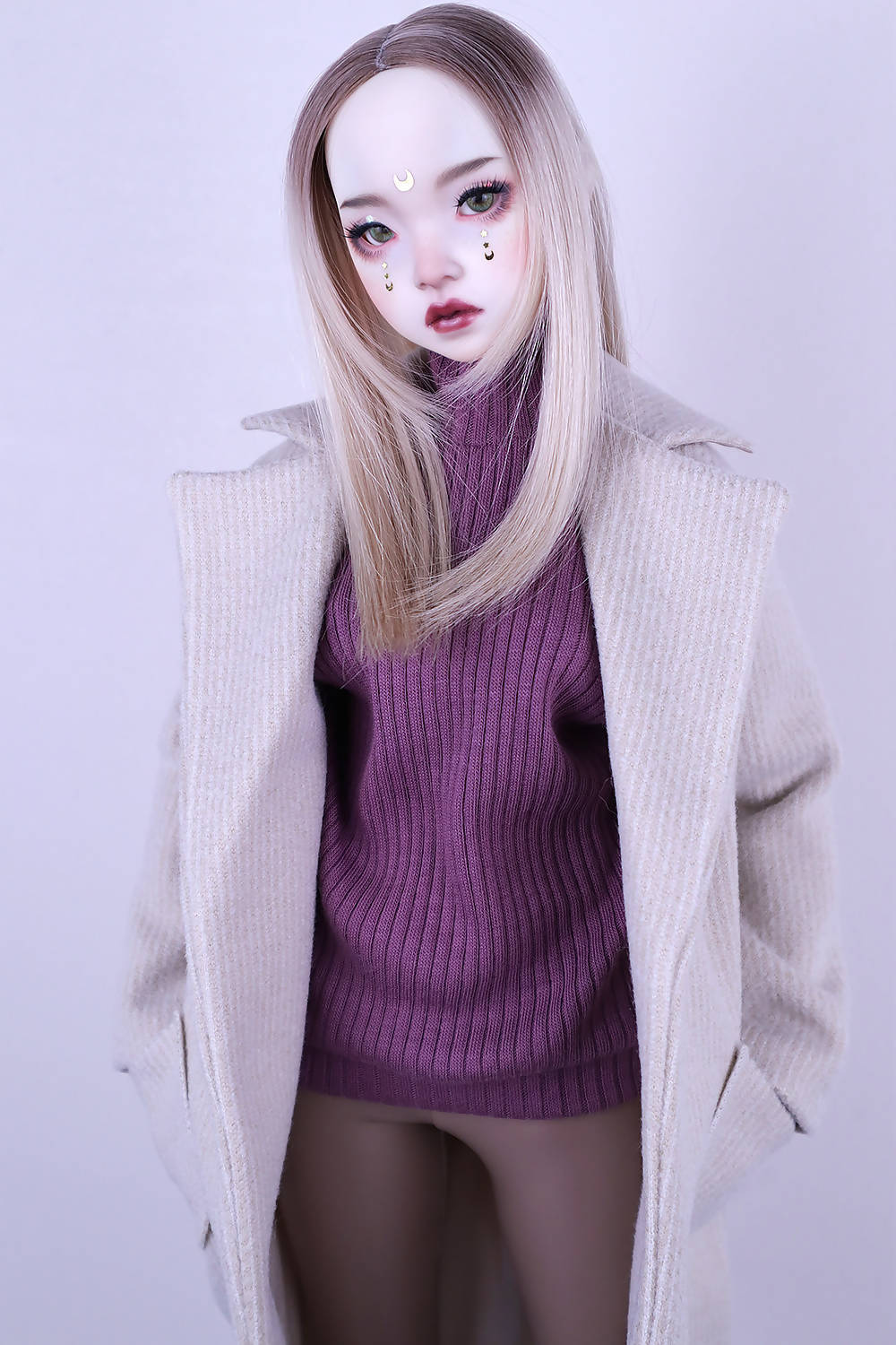 Coat with white and beige line pattern for Feeple60 (SD13)