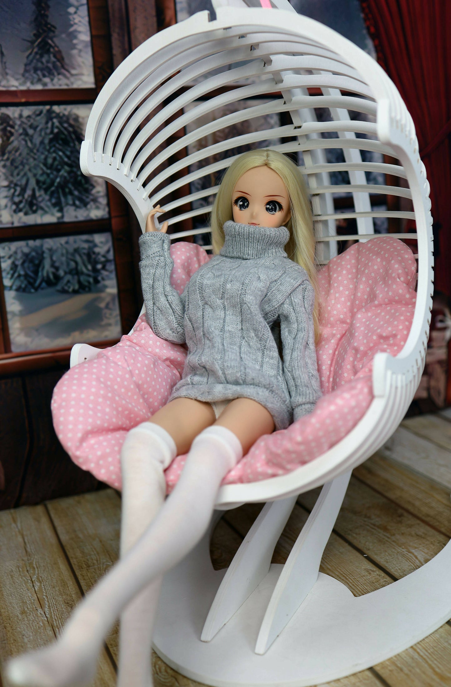 Warm Turtleneck Sweater for Smartdoll, gray for Smart doli, 1/3 bjd