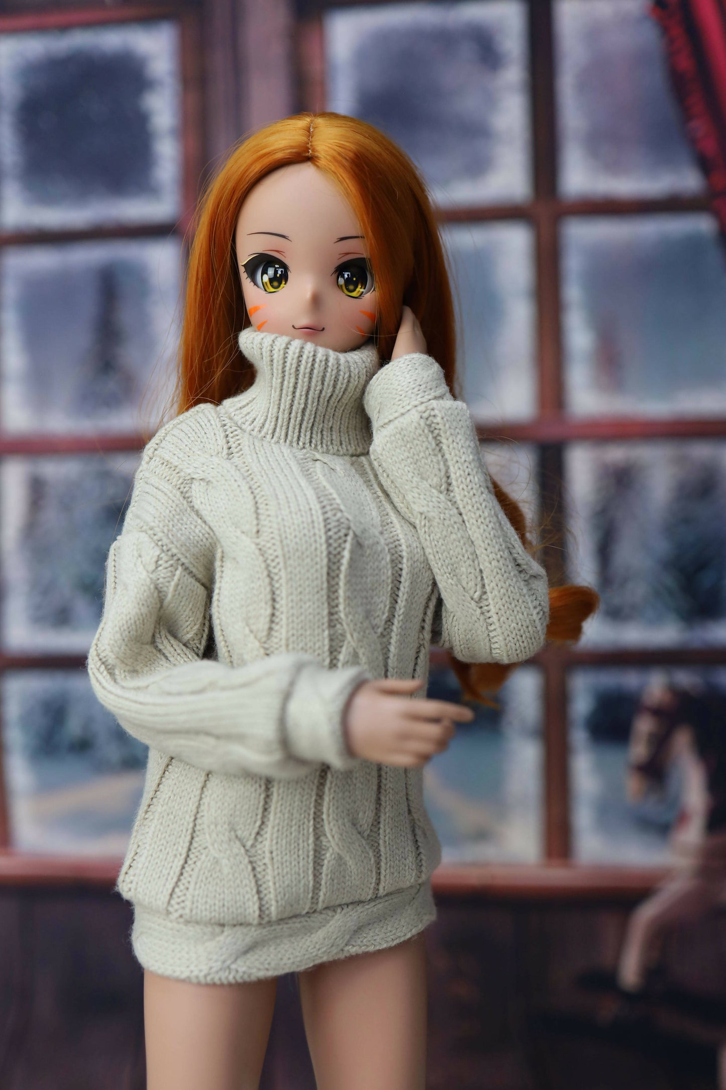 Warm Turtleneck Sweater for Smartdoll, beige for Smart doli, 1/3 bjd