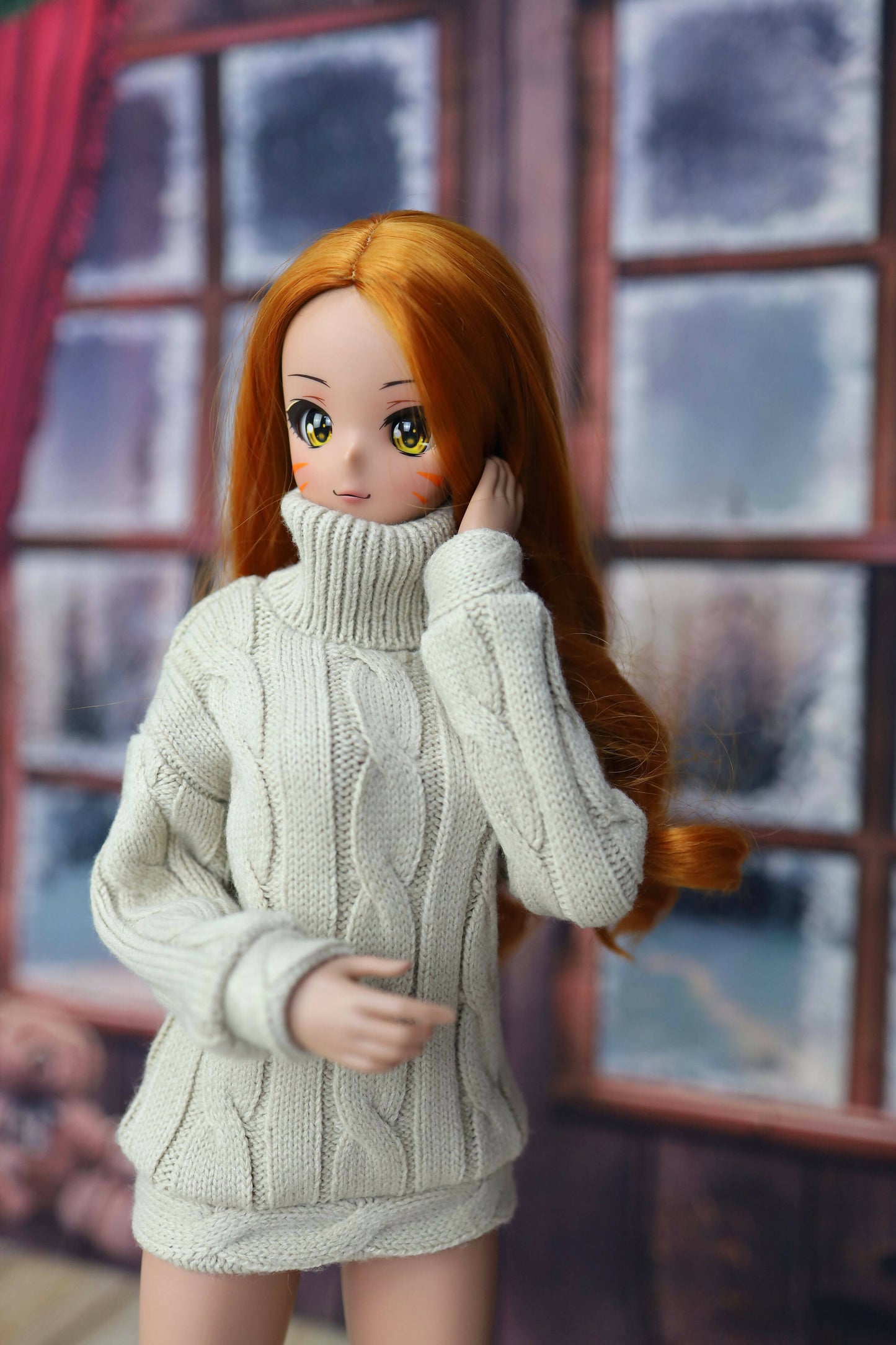 Warm Turtleneck Sweater for Smartdoll, beige for Smart doli, 1/3 bjd