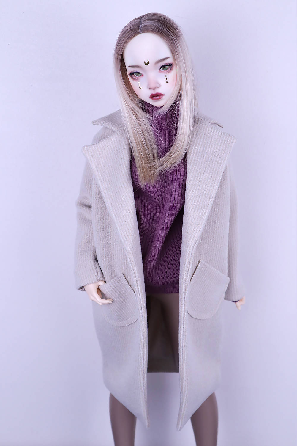 Coat with white and beige line pattern for Feeple60 (SD13)
