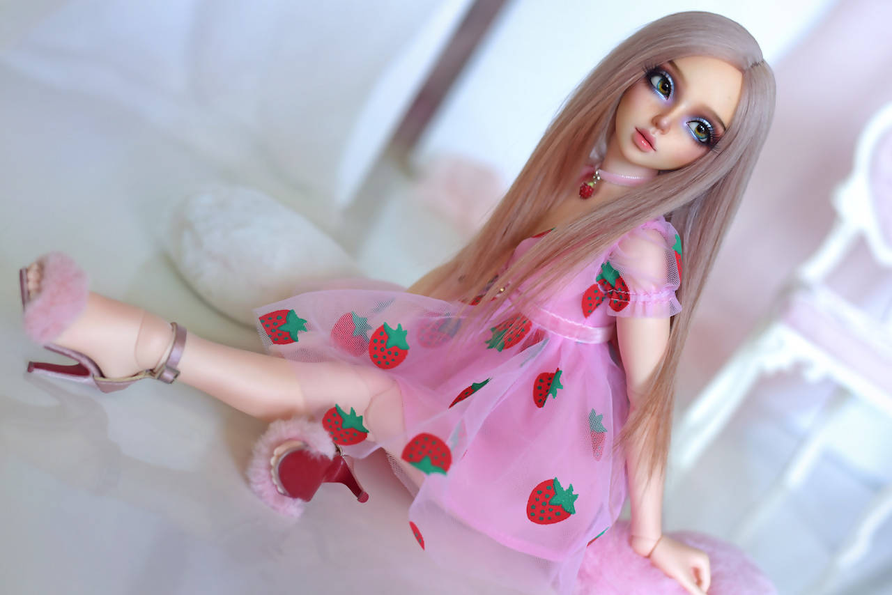 Dress short pink strawberry for Minifee, 1/4 MSD bjd
