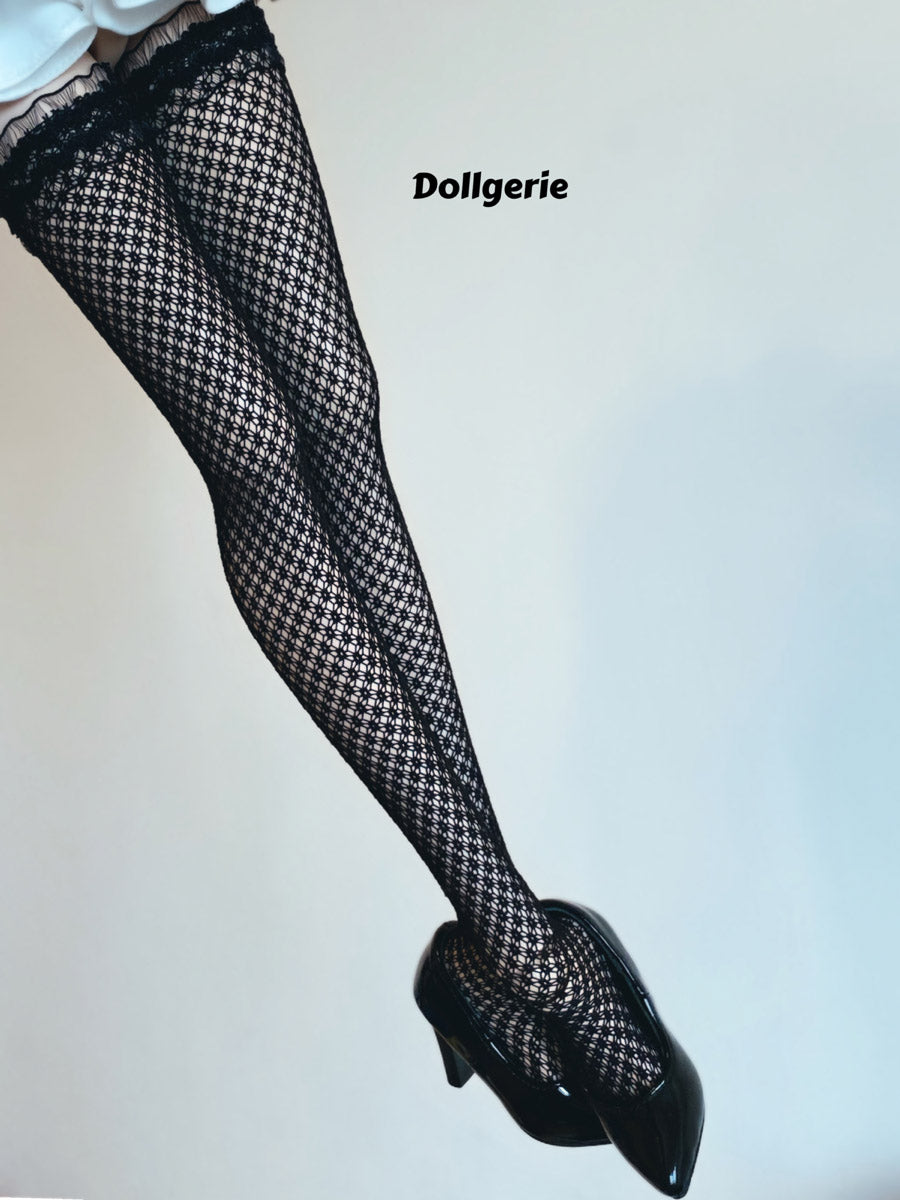 Black Thigh High Lace Top Double Drawn Fishnet Stocking for SmartDoll and DD