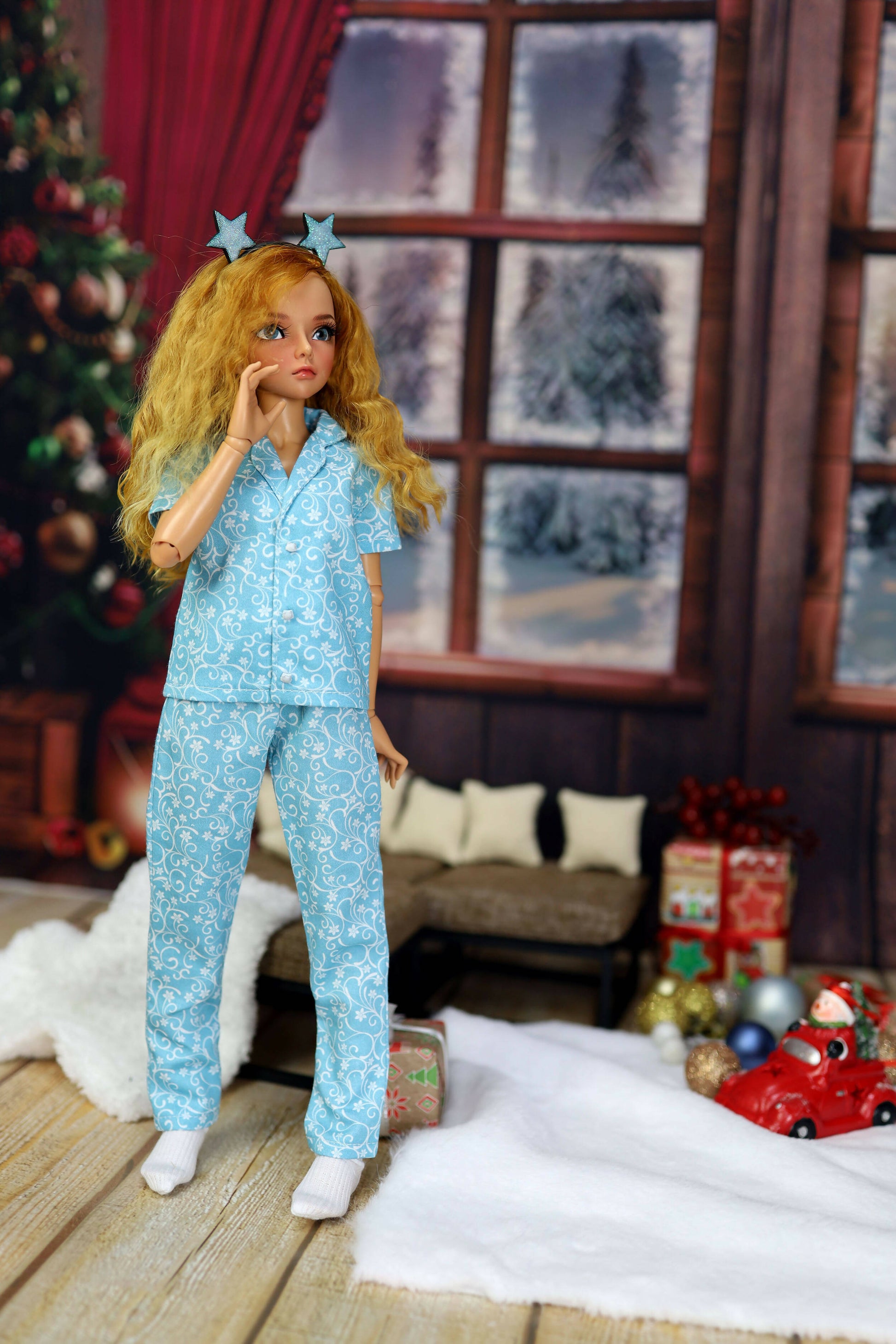 1/4 BJD MSD Doll Clothes Sleepwear Pajamas Night Wear 3pcs Suit 