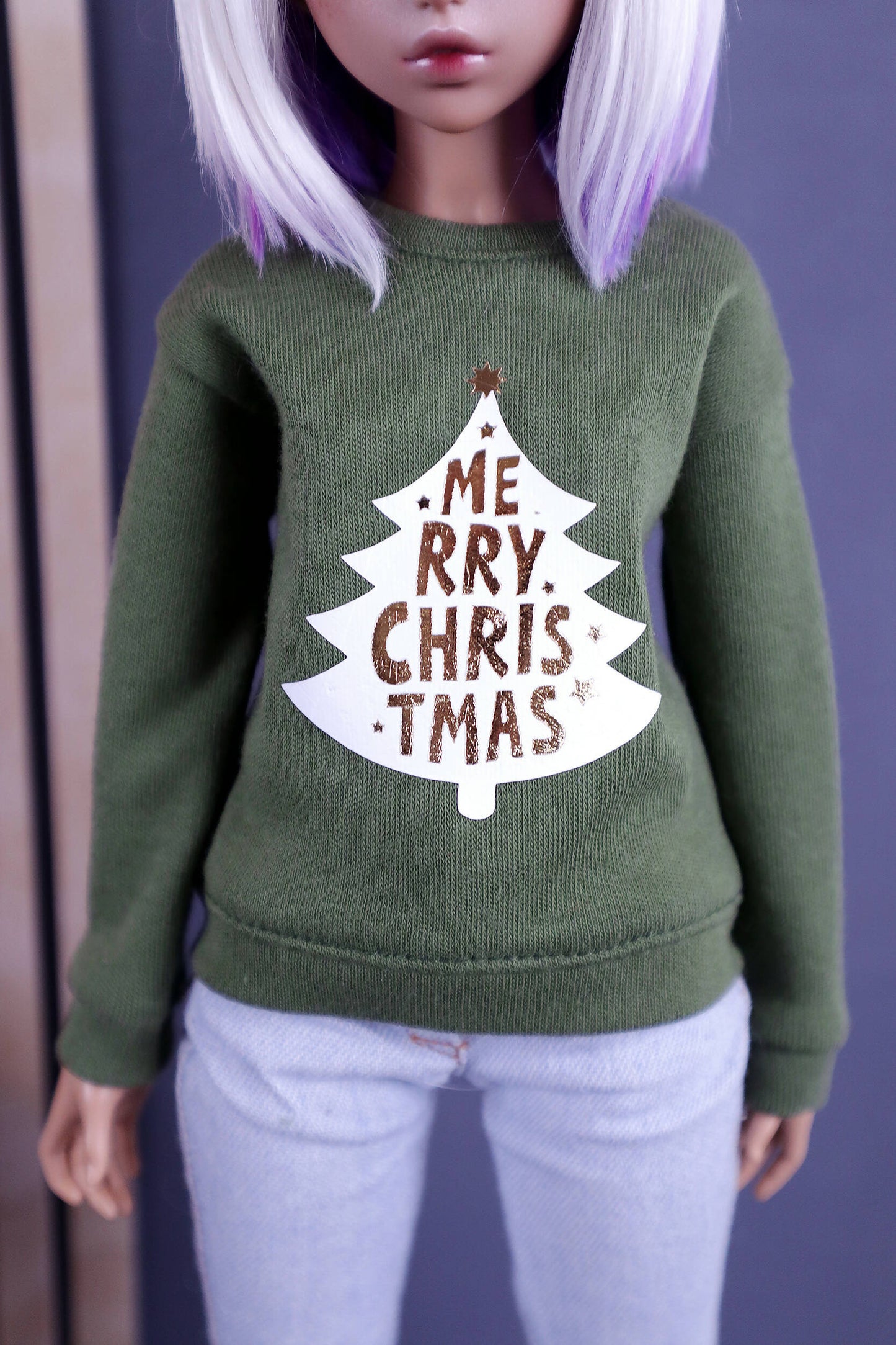 Green Christmas sweatshirt for Minifee (MSD), 1\4