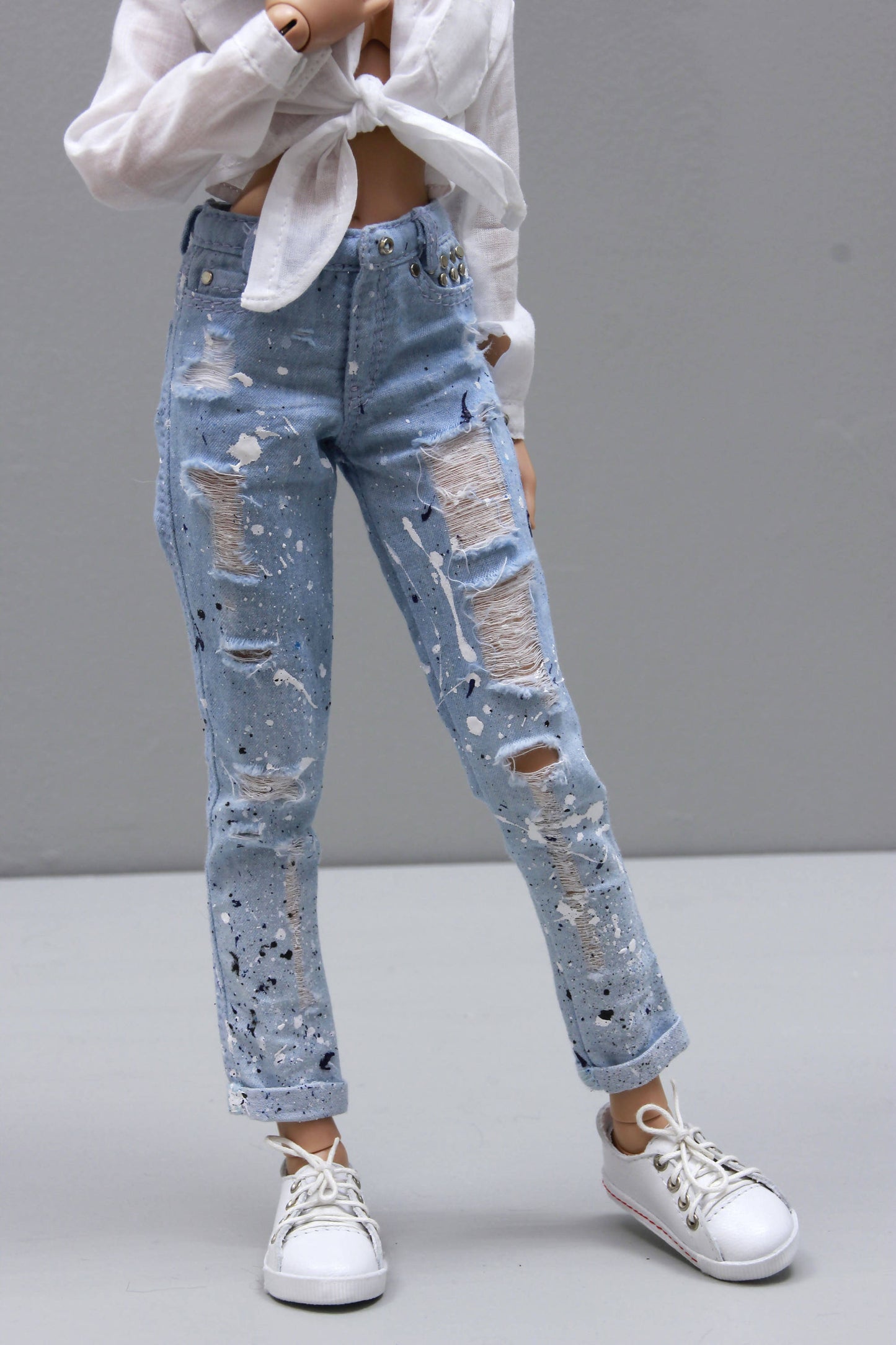 Jeans for Minifee, Black and white splashes, 1/4 MSD bjd